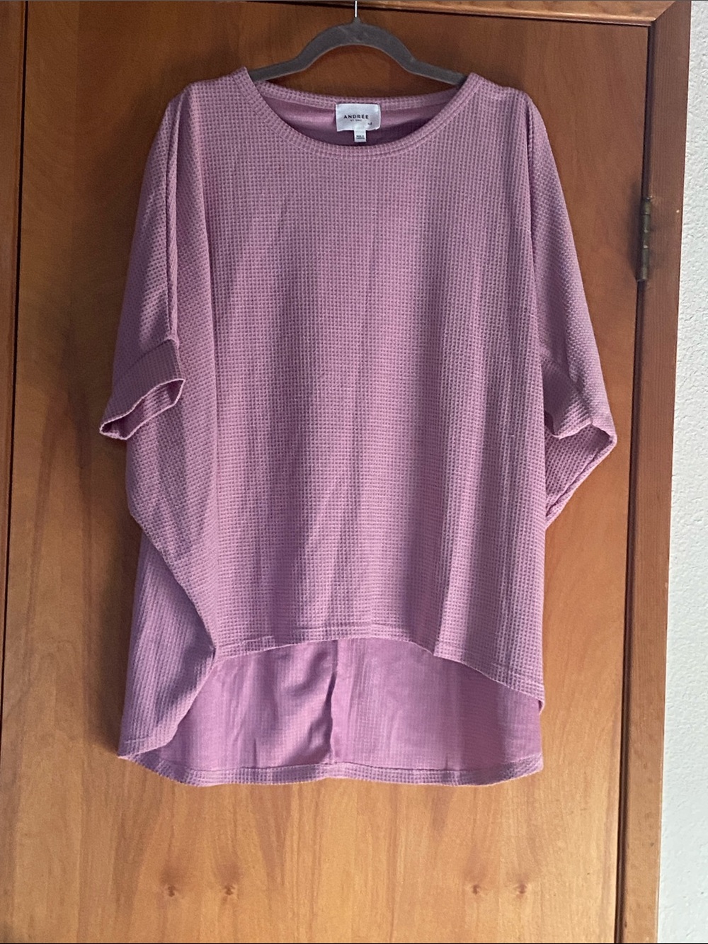 ANDREE Mauve Waffle-Knit Hi-Low Pullover